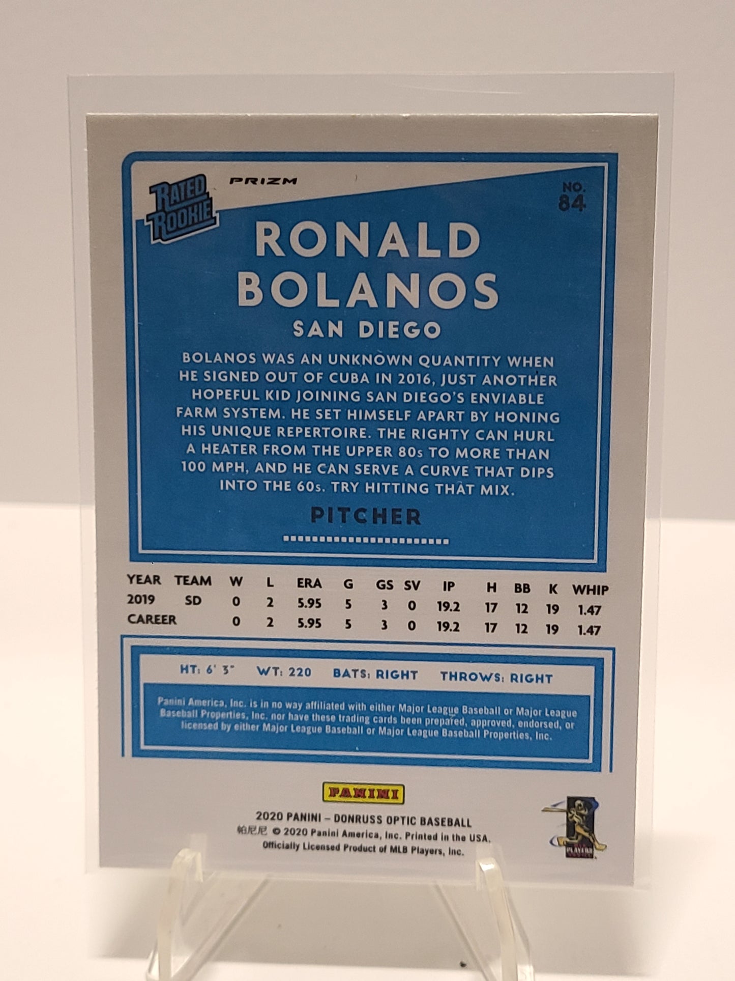 2020 Donruss Optic Rated Rookie Lime Green Holo #84 Ronald Bolanos RC B2R1