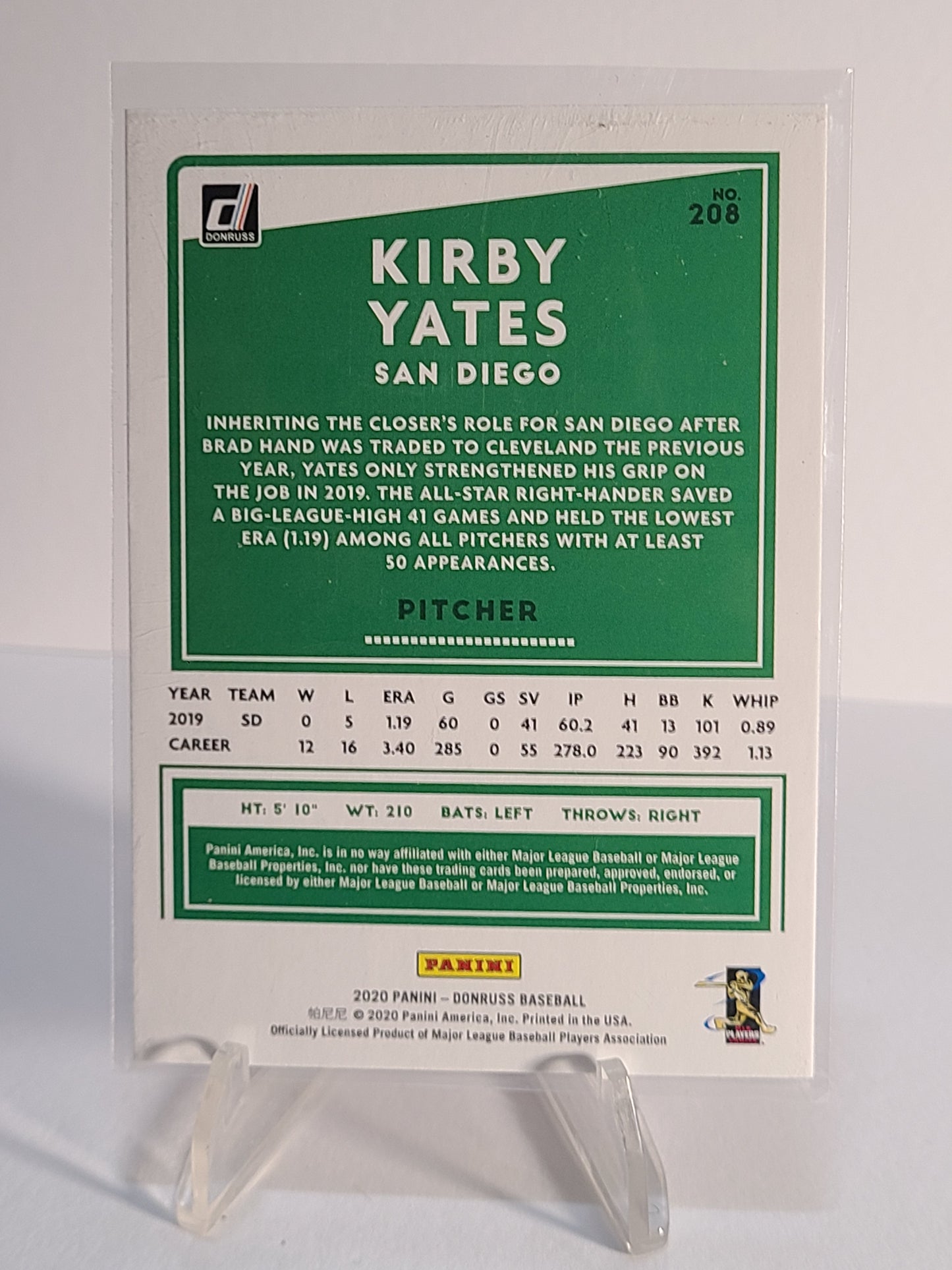 2020 Donruss #208 Kirby Yates Holo Purple B2R1