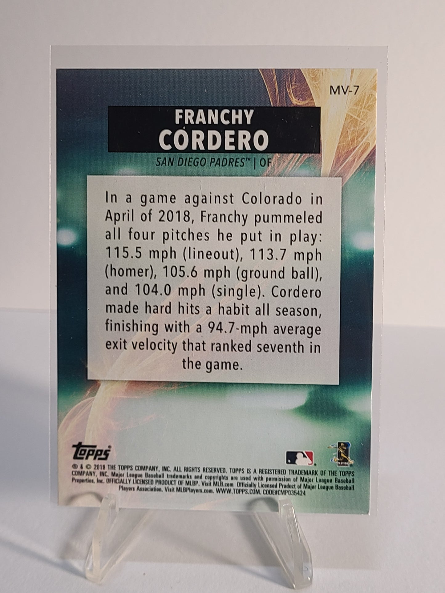 2019 Topps Fire #MV-7 Franchy Cordero Maximum Velocity Blue Chip B2R1