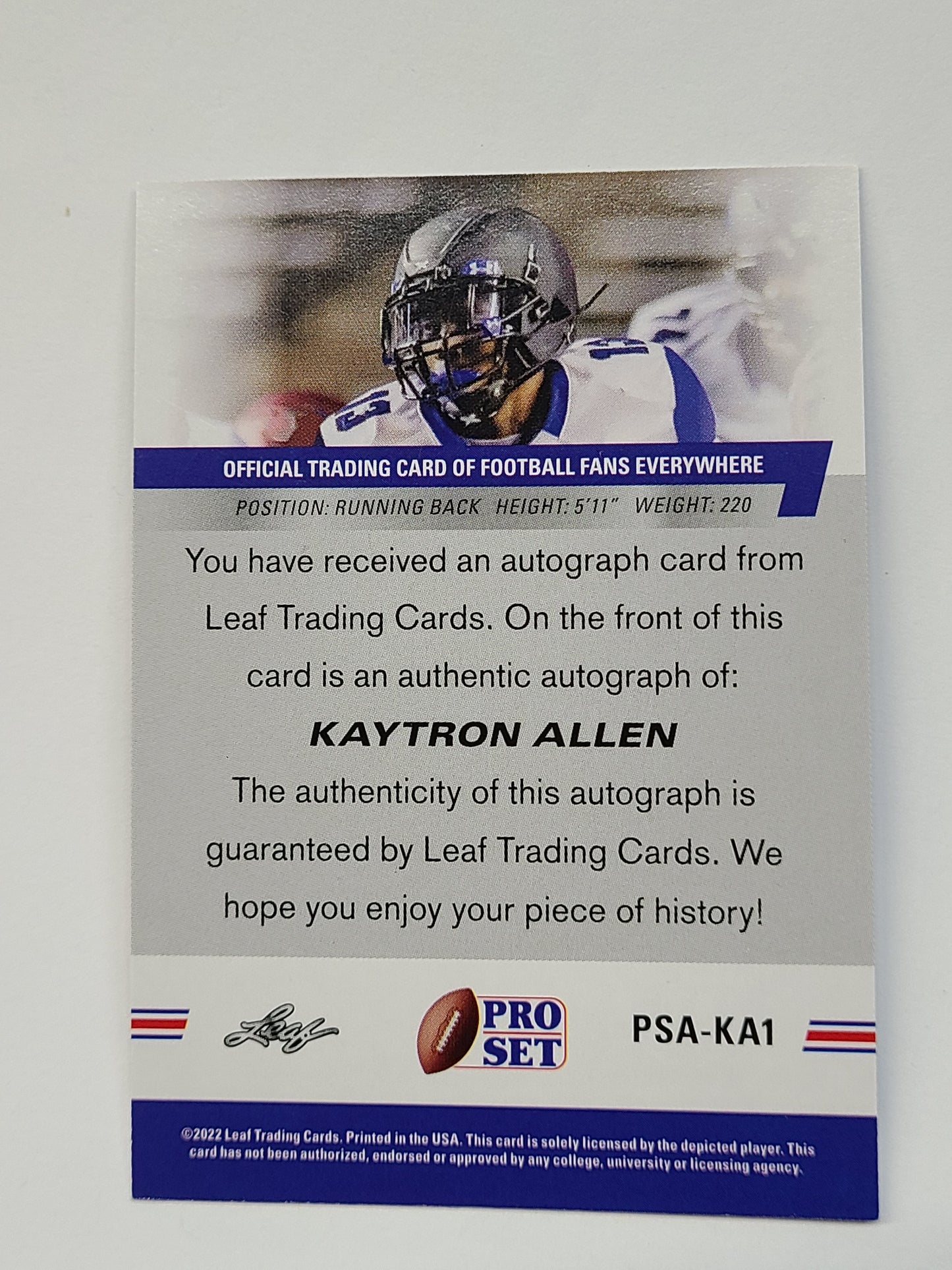 2022 Pro Set Draft #PSA-KA1 Kaytron Allen Autographs Blue RC B2R2