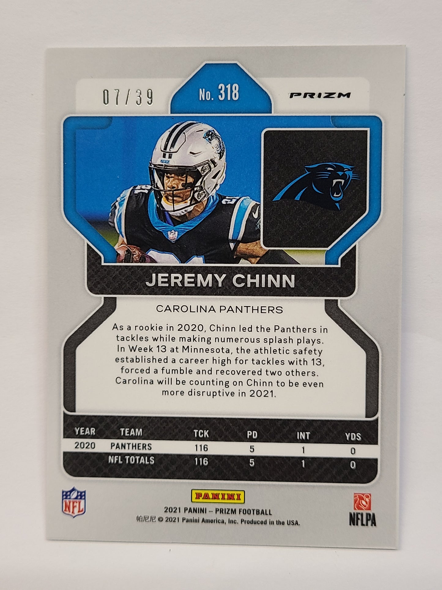 2021 Panini Prizm #318 Jeremy Chinn Red & Yellow #/39 B2R2