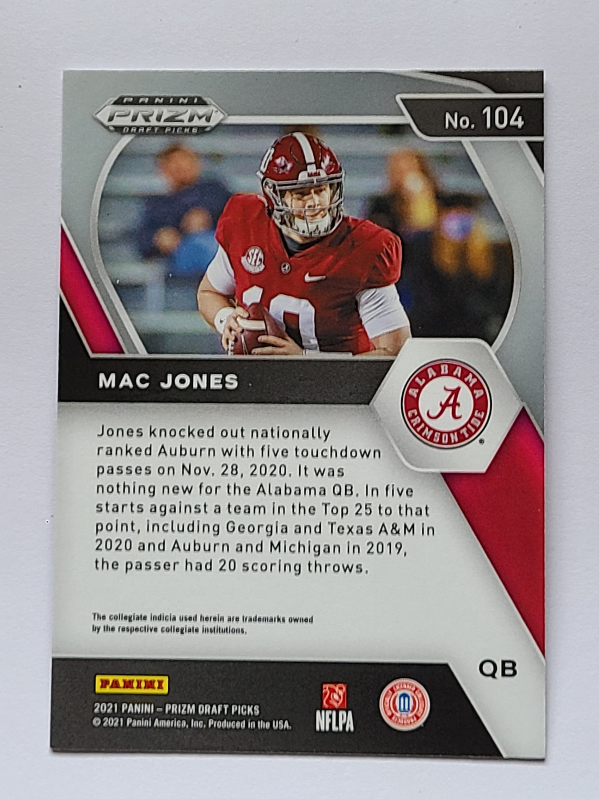 2021 Panini Prizm Draft Picks Collegiate #104 Mac Jones RC B2R2