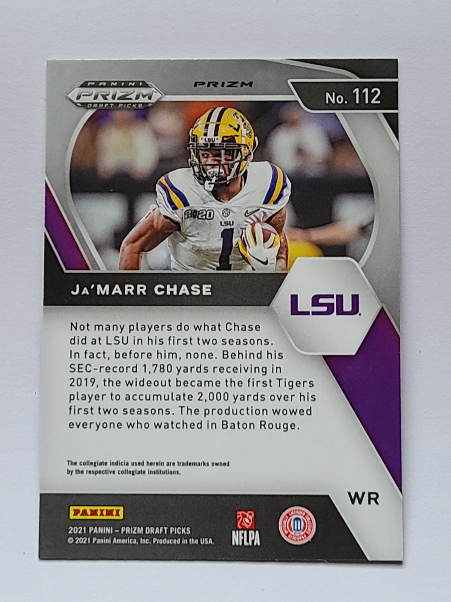 2021 Panini Prizm Draft Picks Collegiate #112 Ja'Marr Chase Green RC B2R2