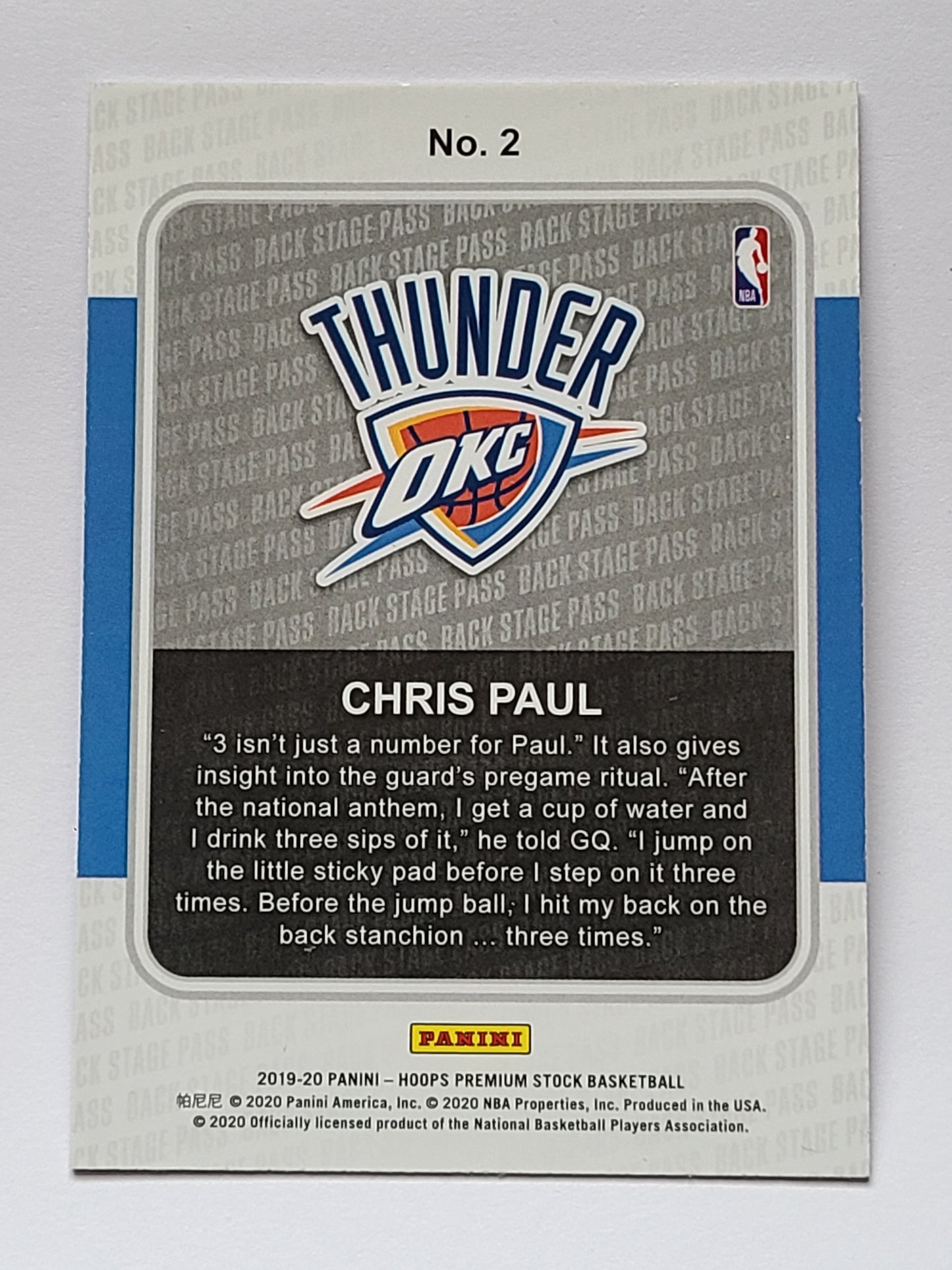 2019-20 Hoops Premium Stock Backstage Pass #2 Chris Paul B2R2