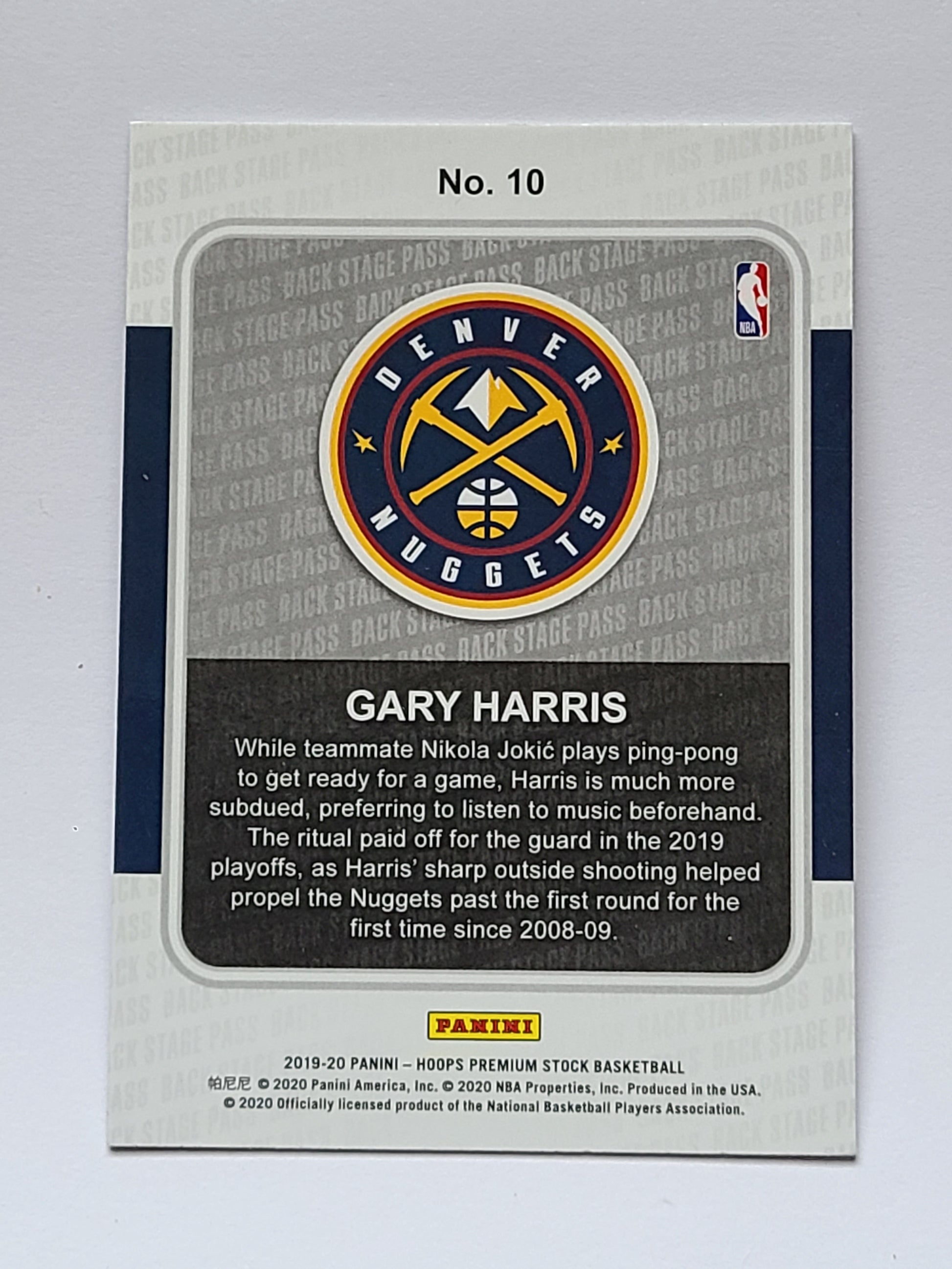 2019-20 Hoops Premium Stock #10 Gary Harris Backstage Pass B2R2