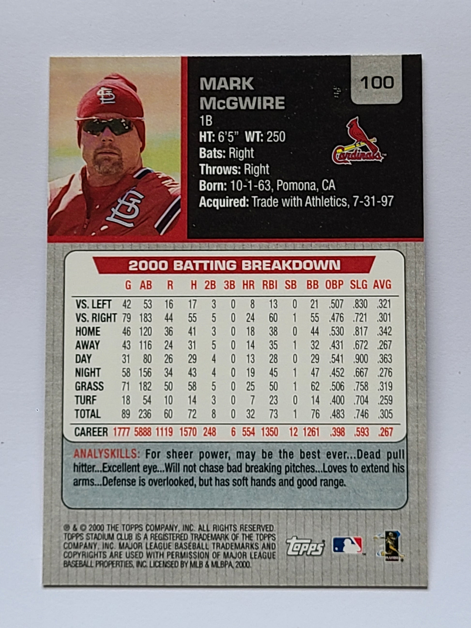 2001 Stadium Club #100 Mark McGwire B2R2