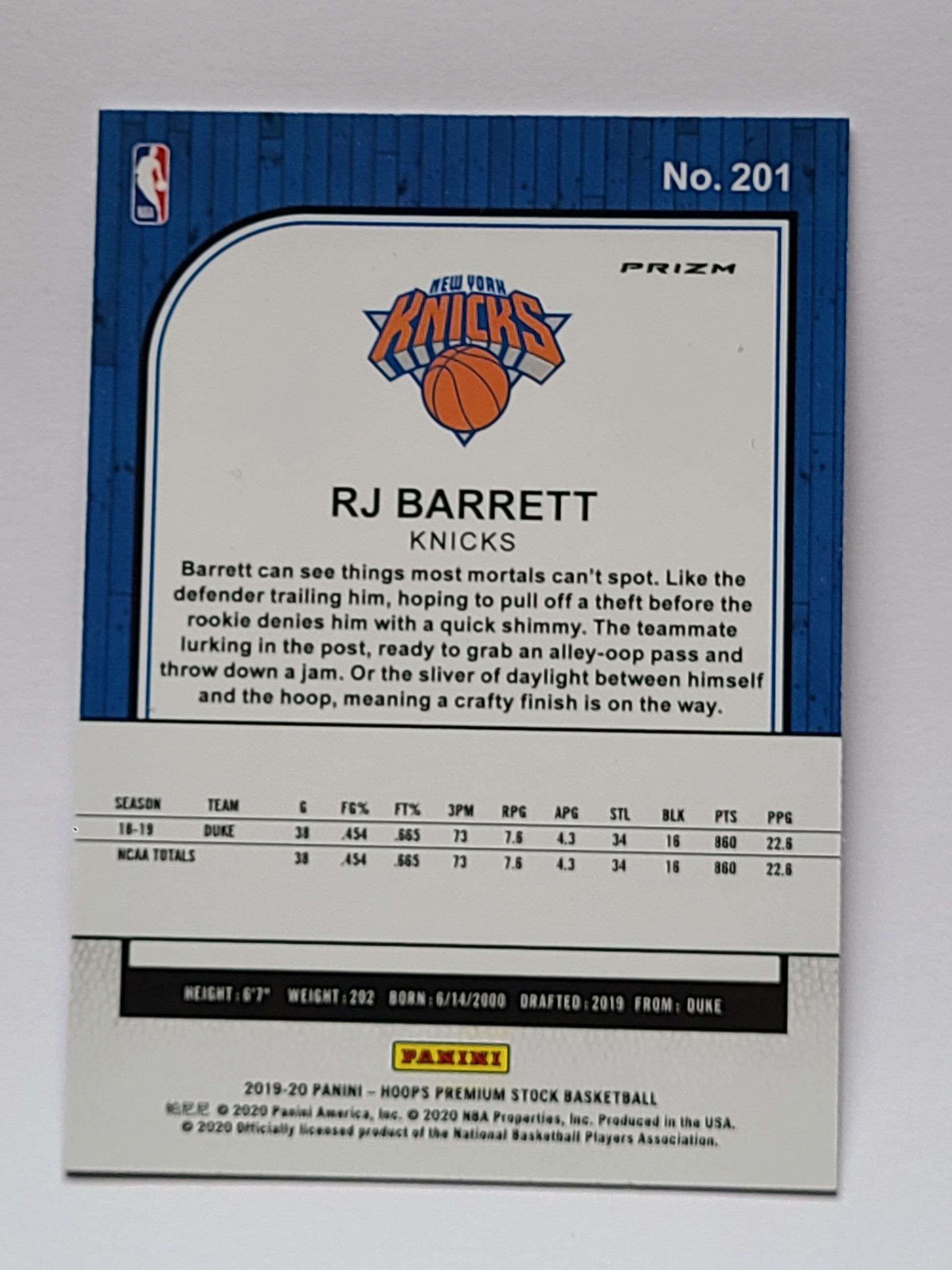 2019-20 NBA Hoops #23 RJ Barrett Shock Wave RC B2R2