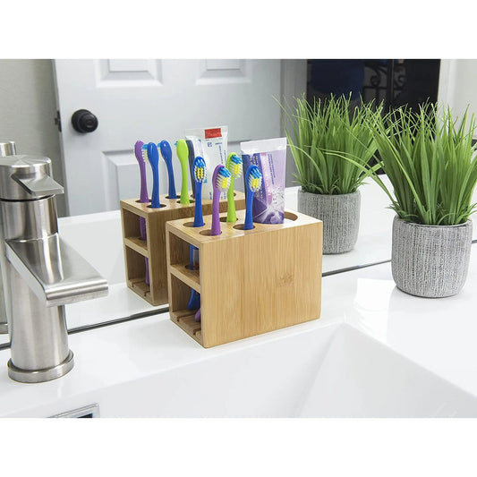 Stylish Bamboo Toothbrush Holder - Odor-Resistant Bathroom Organizer Easy to Clean, Sustainable