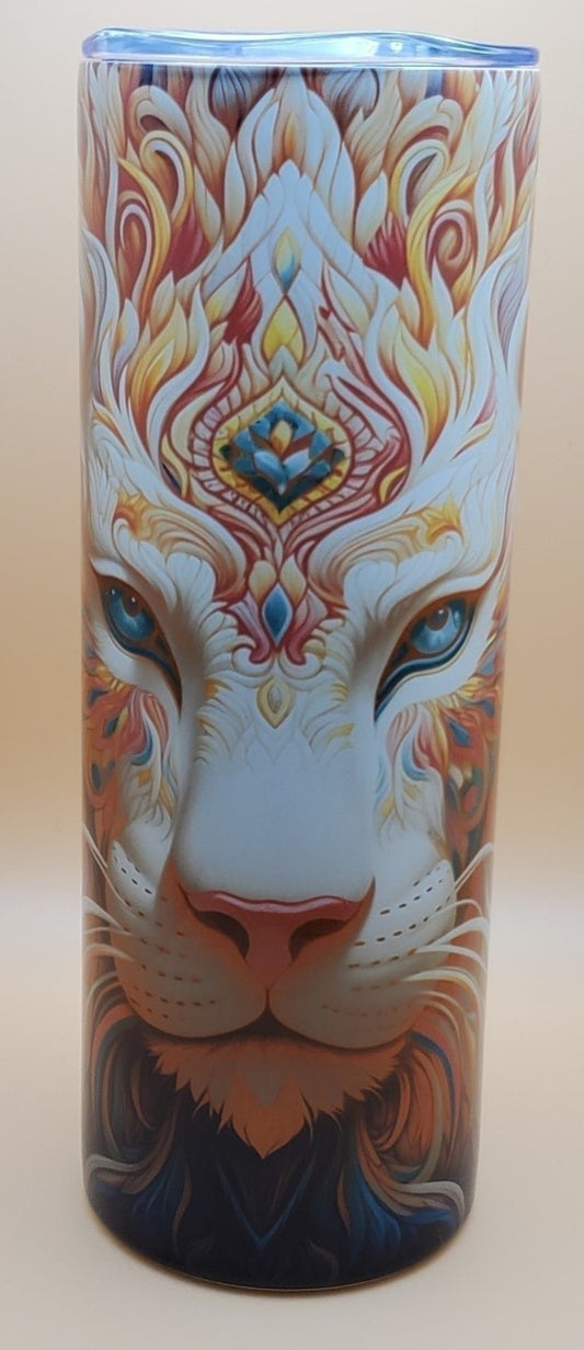 3D Effect Lion 20oz. Stainless Steel Tumbler With Metal Straw